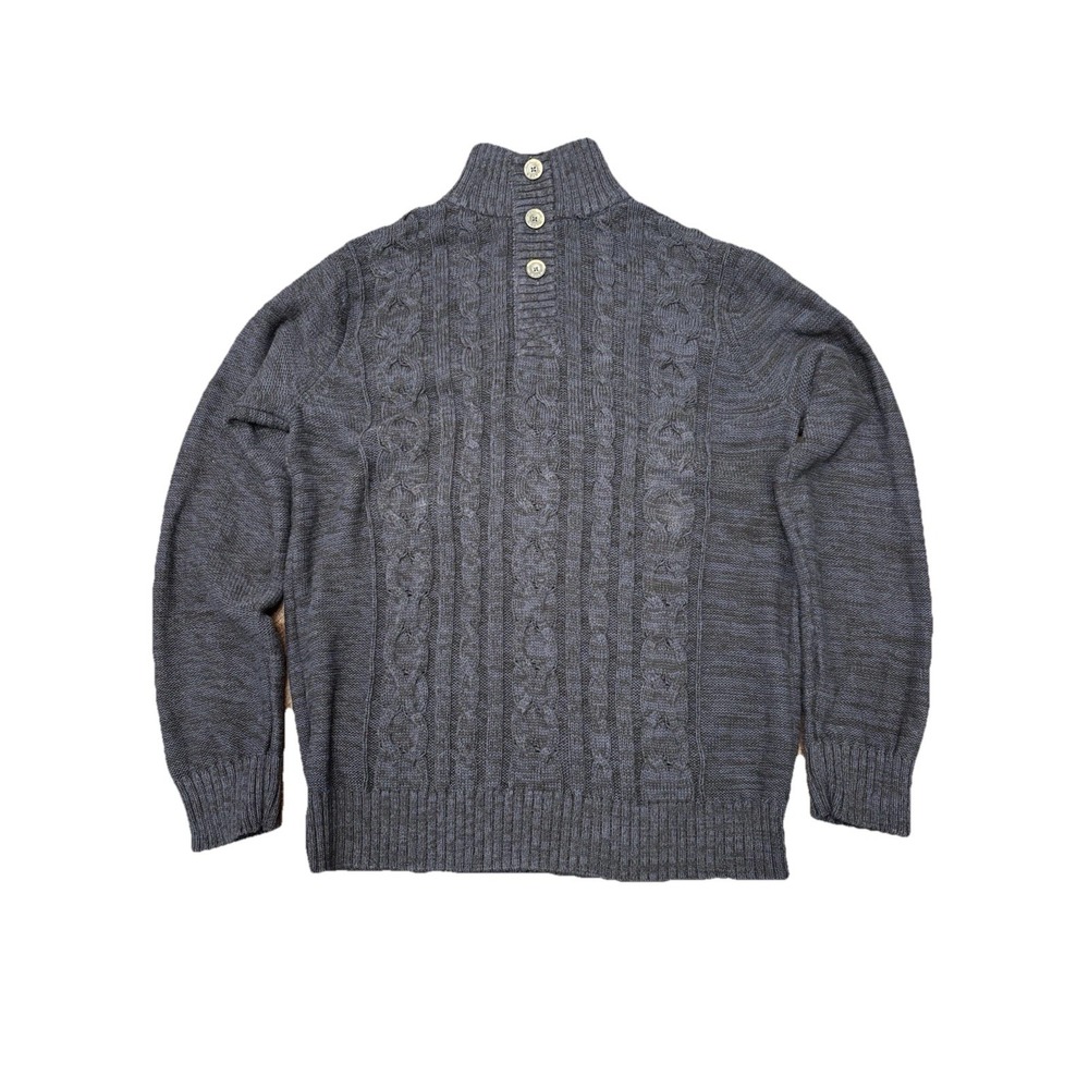 Denver Hayes Cotton Cable Henley Celtic Sweater marled navy black Large preppy